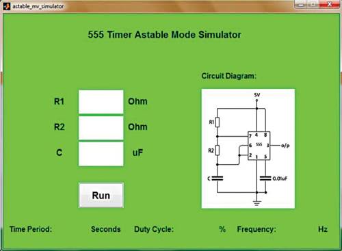 Графический интерфейс для симулятора нестабильного режима таймера 555